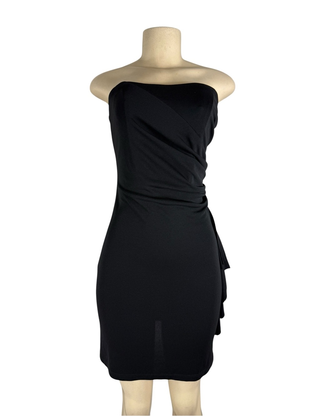 NWT CACHE VINTAGE 90's Y2K Deadstock Evening Strapless Black Ruched Mini Dress - Picture 2 of 4